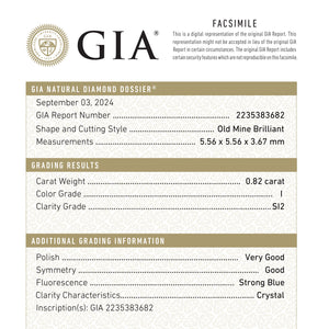 0.82ct 5.56x5.56x3.67mm GIA SI2 I Old Mine Cut 25357-01