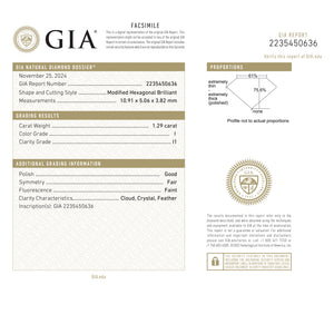 1.29ct 10.89x5.03x3.80mm GIA I1 I Hexagon Brilliant 25804-01