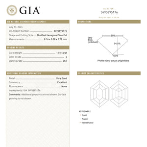 1.01ct 8.16x5.08x2.77mm GIA VS1 J Hexagon Step Cut 25803-02