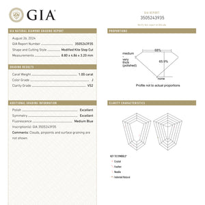 1.00ct 8.80x4.86x3.20mm GIA VS2 J Kite Step Cut 25909-01