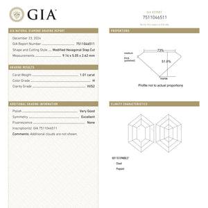 1.01ct 9.14x5.05x2.62mm GIA VVS2 H Hexagon Step Cut 25803-07